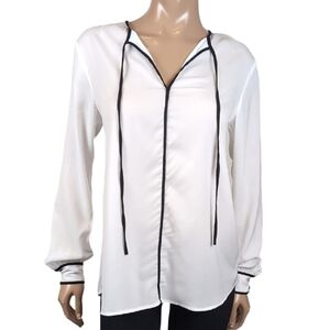 3/$20 RW&CO Long Sleeve Relaxed Blouse Tie Neck Womens Size Small White Top